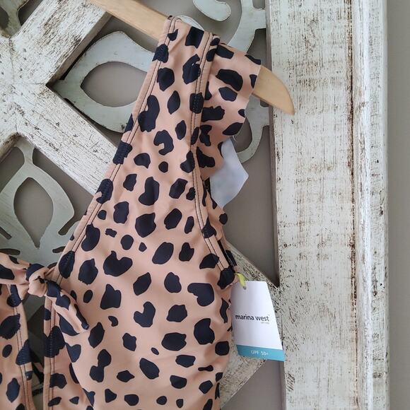 Marina West Women's One Piece Ruffle Swimsuit in Creamy Beige Leopard Print - Picture 8 of 11